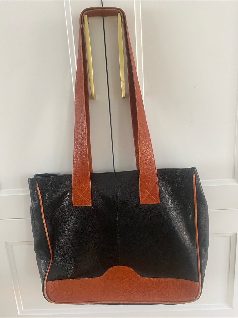 Large & Spacious Soft & Sturdy Pebbled Leather Black & Cognac Tote Laptop bag